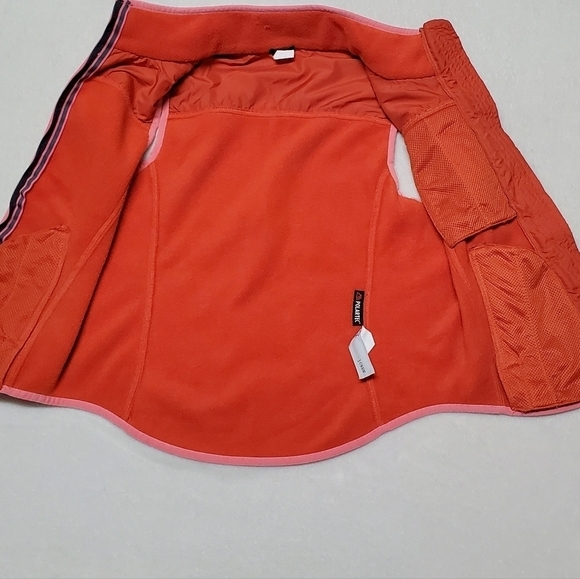 VINTAGE 80s J. Crew Neon Pink Orange Polartec Fleece Full-zip Mock Neck Vest - Picture 11 of 13